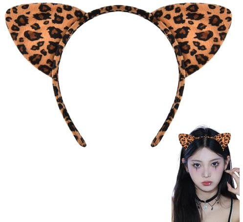 Serre-Tête Avec Oreilles De Chat Imprimé Léopard Pour Filles Femmes Accessoires De Cheveux Avec Oreilles De Chat Guépard Pour Halloween Fête Imprimé Léopard Coiffe Pour Cosplay Bandeau D'halloween