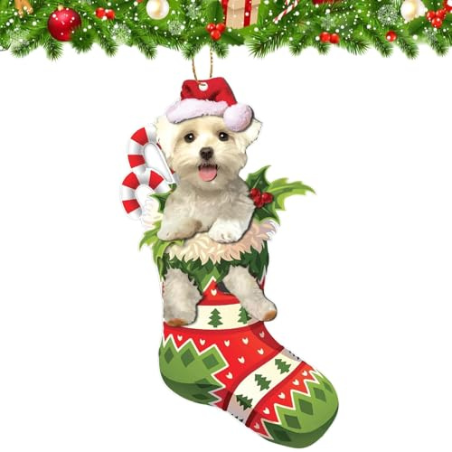 Weihnachtsanhänger Hund, Acryl Weihnachtskugel Hunde, Niedlich 2D Weihnachtsbaum Anhänger Hund, Weihnachtsdeko Anhänger für Weihnachtsbäume, Festliche Dekoration, Auto Ornament (A)