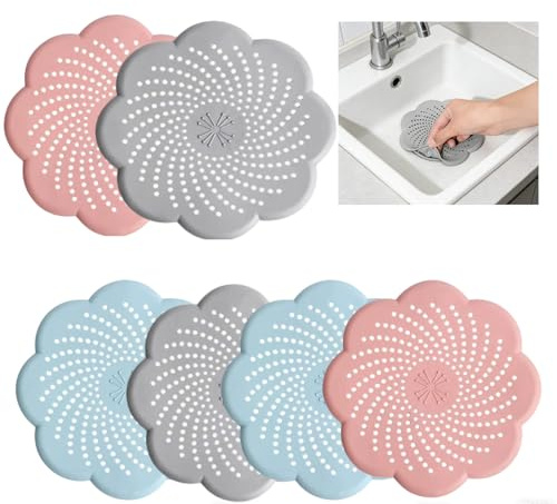 ASOUUNLD 6 Stück Abflusssieb Silikon Haarsieb Dusche Duschabfluss Haarfänger Wiederverwendbares Duschsieb 5-14 cm Durchmesser Waschbecken Sieb Ablaufsieb für Badewanne Küche (Grau Rosa Blau)