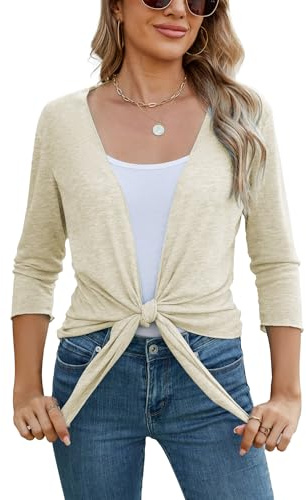 Famulily Sheer Shrug Strickjacken für Frauen, Damen 3/4 Ärmel Krawatte vorne Sommer leichte Abdeckungen ups