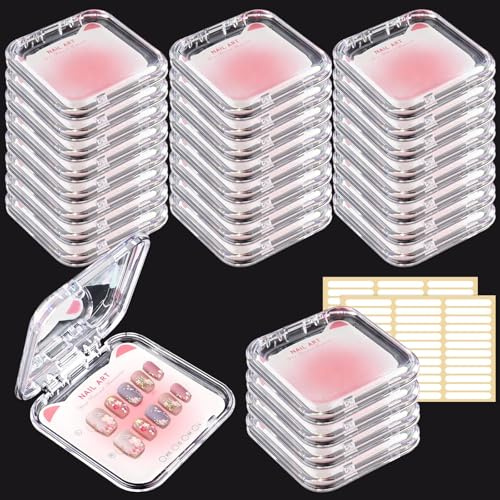 Nexlynk 30 Pcs Press On Nails Packaging Display Box with Adhesive Tape and Card, 7.5×7.5cm Acrylic Nail Organizer Storage Case for False Nails Artificial Nail Packaging for Home Salon Commercial Use