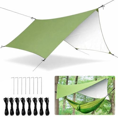 TOPRUNYI Ultralätt Camping Tältpresenning, Regnskydd, Solskydd För Camping, Utomhus, Picknick, Vandring, Hängmatta, Lätt Bärbar (Grön/A)