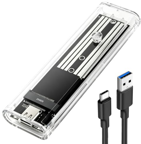 Carcasa SSD M.2 SATA USB C Adaptador Disco Duro Externo USB 3.1 Gen1 5Gbps | Caja M2 NGFF SATA con Cable Tipo C para 2230 2242 2260 2280 B Key/ B+M Key SATA No Compatible con NVMe Transparente