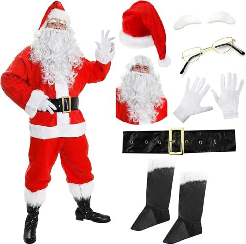 ILOVEFANCYDRESS Costume Deluxe da Babbo Natale Velluto di Babbo Natale Completo Natalizio in Peluche ST Nick in 10 Pezzi per Uomo (Grande)
