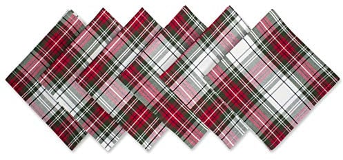 DII Schottenkaro-Kollektion Esszimmertisch und Küchendekoration, Baumwolle, Rot, Grün und Weiß, Christmas Napkin, 20x20, 6