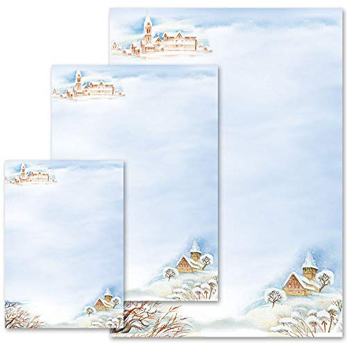 50 Blatt Briefpapier Winter WINTERLANDSCHAFT - DIN A4 Format | Paper-Media