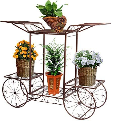 Dazon Eisen Blumentreppe Blumen Regale Pflanzenständer 67cm mit 6 Körbe Hocker Blumenhocker Regal (Bronze)