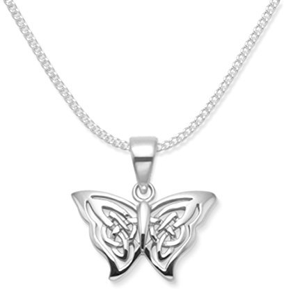 Sterling Silver Butterfly Necklace on 18 Silver chain - SIZE: 18mm x 12mm (plus pendant top). Gift Boxed Celtic filigree butterfly pendant. 8039