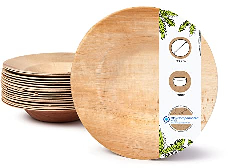BIOZOYG Palmware - Hochwertige Einweg Suppenteller tief I rund 23cm 200 Stück Snackschale Palmblattgeschirr Pastateller Salatschale I kompostierbares Einweggeschirr biologisch abbaubar