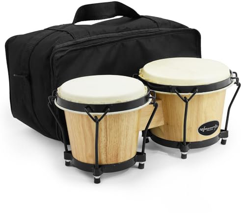 World Rhythm BON7 Bongos 6” & 7” Beginners Oak Bongo Drums - Natural Finish Bongos with Padded Gig Bag