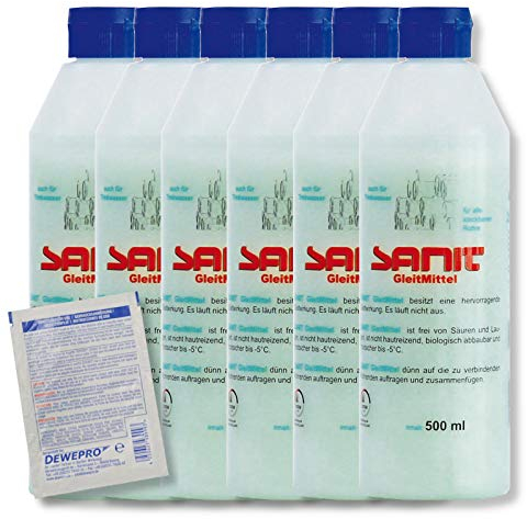 DEWEPRO-Set: SANIT - GleitMittel 3087-6 Flaschen à 500ml - das perfekte Gleitmittel zur Montage aller Steckmuffen-Verbindungen, inkl. 1 St. DEWEPRO® Single Scrubs