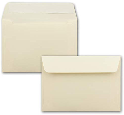 75x Briefumschläge Vanille-Creme DIN C6 Format 11,4 x 16,2 cm - Haftklebung - Kuverts ohne Fenster - Weihnachten, Grußkarten & Einladungen - Für A6 & A4 Papier