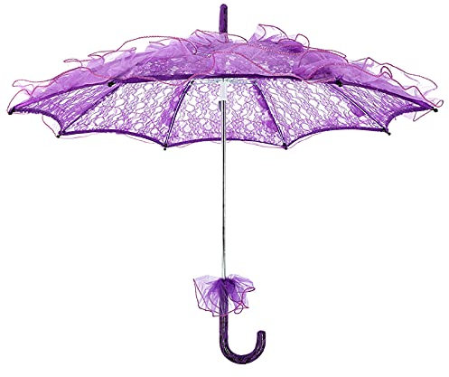 Bridal Lace Cotton Parasol Umbrella, Lady Women Lace Umbrella Wedding Party Decor Photography Use(Purple)