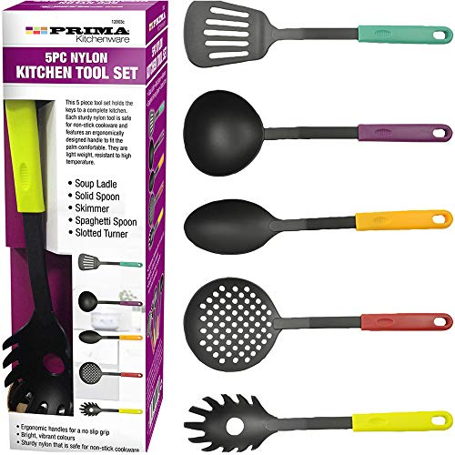 New Kitchen Utensils with Stand Nylon Cooking Non Stick Set Spoon Turner Gadget 5pc