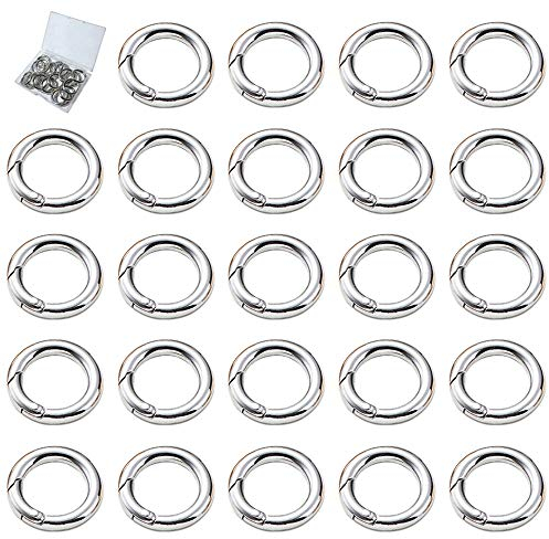 Ceqiny 25 Stück Runder Karabiner Biegering Sprung Ringe Frühling Snap Clips Karabinerhaken Schlüsselringe Schnappclip Druckknopf Taschenringe Schlüsselanhänger für Rucksack Schlüsselbund 15mm, Silber