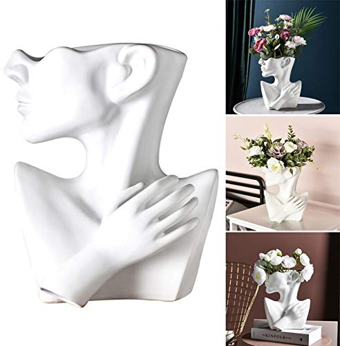 INFILM Nordic Creative Human Head Abstrakte Keramikvase, moderne europäische Halbkörper-Sukkulenten, Blumentopf für Blumenarrangement, Wohnzimmer-Dekoration