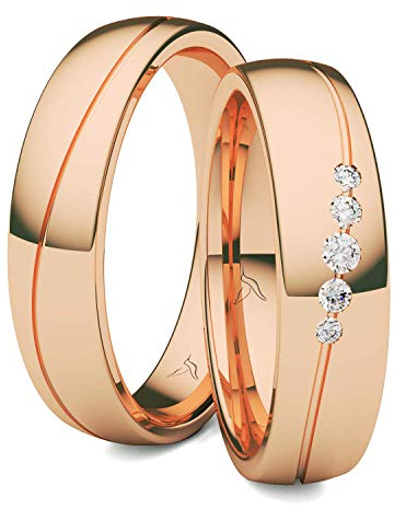 Kolibri Rings GOLD- Eheringe Paarpreis Rotgold 333 mit 5 Diamanten Trauringe Verlobungsringe Partnerringe 100% Made in Germany- Inkl. Gratis Etui + Gravur + Zertifikat (Hochglanz Poliert)