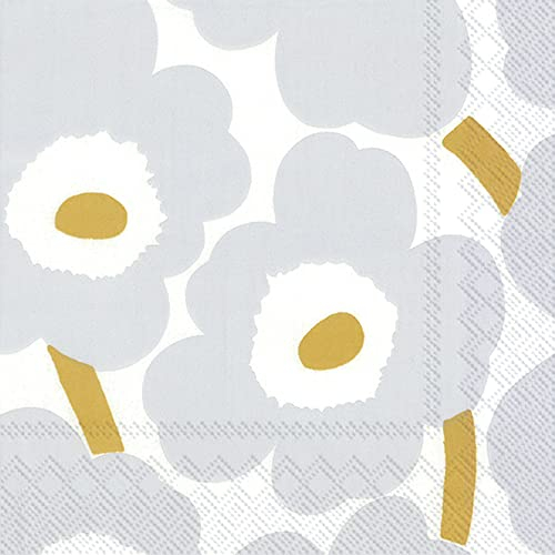 MARIMEKKO L552695 3-lagiges Mittagessen Papierservietten, Papier, Unikko White Silver