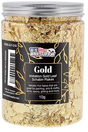 U.S. Art Supply Metallic Foil Schabin Gilding Gold Leaf Flakes - Imitation Gold in 10 Gram Bottle - Gild Picture Frames, Paintings, Furniture, Decorate Epoxy Resin, Nails, Jewelry, Arts, Crafts, Slime