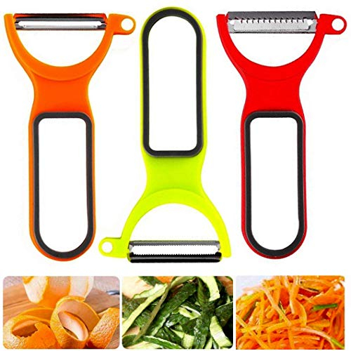 3 Stück Schäler Hobel Zerkleinerer für Obst und Gemüse mit Spiralschneider, Julienne, Schneider und Reibe, Küchenhelfer, Kartoffel-Obstschäler, Kohl-Schneider aus Edelstahl
