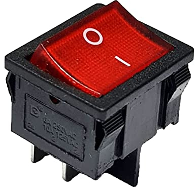 Wippenschalter rote Wippe 4 Pin 6A 250VAC Geräteschalter, 24x21 mm beleuchtet