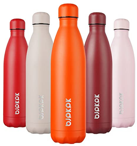 BJPKPK Botellas de agua aisladas de acero inoxidable de 25 onzas, botellas de agua deportivas que mantienen el frío durante 24 horas y el calor durante 12 horas, tapa naranja