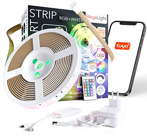 MegaLight LED Strip warmweiss 5m mit APP, Google & Alexa Sprachsteuerung | LED Streifen warmweiss, selbstklebend | Lichtleiste LED warmweiß