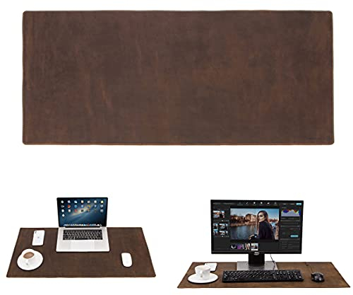 Hiram Schreibtischunterlage aus echtem Leder, groß, wasserdicht, 80 x 40 cm, Tischabdeckung für PC und Laptop