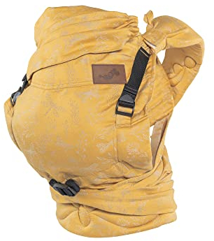 SCHMUSEWOLKE HalfBuckle Maxi - Babytrage für Babys und Kleinkinder (10-24 Monate, 6-16 kg) - BIO-Baumwolle mit Leinen - Botanical Golden