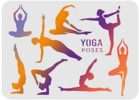 FINGERINSPIRE Yoga Pose Schablonen 29,7x21cm Gymnastik Schablone Zeichnen Malen Schablonen Sport Mädchen Muster Wiederverwendbare Yoga Posen Schablonen zum Malen auf Holz, Boden, Wand und Fliesen