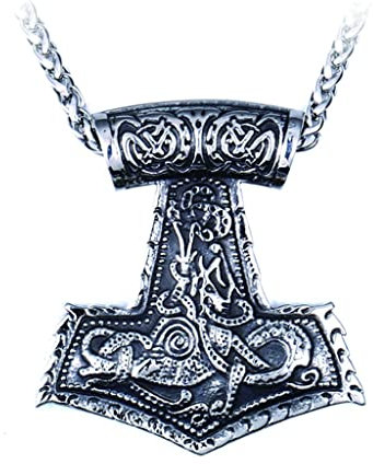WYPAN Nordisch Wikinger Thors Hammer Talisman Halskette, Edelstahl Männer Vintage Schmuck Nordic Viking Mjolnir Amulett Anhänger mit Geschenkverpackung,Viking Necklaces,24 inches