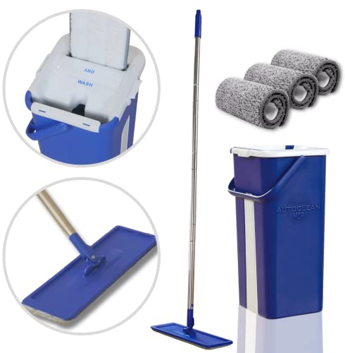 Juego de Cubo y mopa fregona STARLYF Autoclean Mop + 3 Paños Microfibra, Doble Compartimento Seco/Mojado, Todo Tipo de Suelos, Paño Microfibra Intercambiable, Compacto, Efectivo y fácil de Guardar