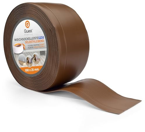 Quest Plinthe Souple - 100 mm x 25 mm - Plinthe en PVC de finition, Baguette de finition - Pour murs, sols – PVC, flexible, imperméable, décorative (Marron, 5m)