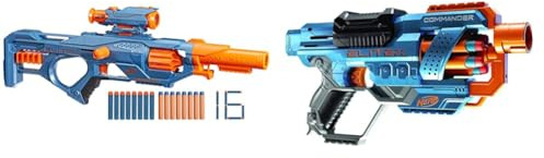 Nerf Elite 2.0, Lanzador Eaglepoint RD-8, Tambor de 8 Dardos, Cañón, Mira Nerf & Lanzador Elite 2.0 Commander RD-6, 12 Oficiales, Tambor rotatorio de 6 Dardos