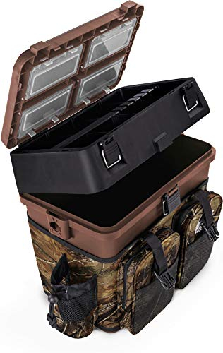 Sitzkiepe Angelobox Angel-Sitzbox Angelrucksack Angeltasche Angelkoffer Angler-Gerätekasten mit 4 Tackle Boxen Farbe Camouflage