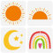 FINGERINSPIRE 4 Stück Boho Sun Schablone Zum Zeichnen 20x20cm Wiederverwendbare Sonne Mond Stern Malschablone DIY Craft Art Regenbogenmuster Schablone Für Die Wand, Holz, Möbel, Scrapbook-Malerei
