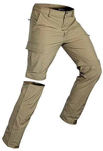 Wespornow Herren Zip-Off-Wanderhose-Abnehmbar-Trekkinghose, Atmungsaktiv Outdoorhose Arbeit Hosen Schnell Trockend Sommer Funktionshose mit 5 Taschen (Khaki, XXL)