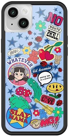 Wildflower Nailea Hülle, kompatibel mit Apple iPhone 14 Plus, Collab, Blau, Cartoon, Rot, Aufkleber, Sterne, schützender schwarzer Stoßfänger, 1,2 m Falltest-zertifiziert, kleines Unternehmen im
