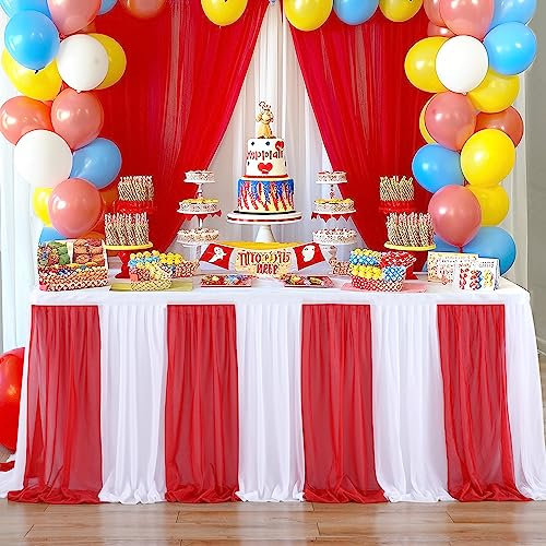 Reb und weiß gestreifter Tischrock für Karneval Zirkus Party Dekorationen 1,8 m rot weiß Tüll Tutu Tischdecken für Geburtstagsfeier Babyparty Tischdekorationen