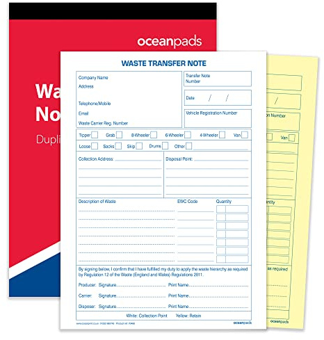 Waste Transfer Note Book A5 | Duplicate 2-Part NCR Carbonless | 50 Sets | Standard UK Format | Ocean Pads (70468)