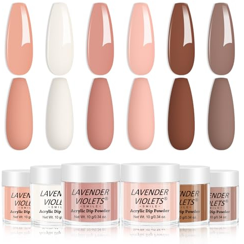 Lavender Violets 6 Colors Dip Powder White Nude Pink French Nail Art Manicure Gentle Spring Dipping Powder Acrylic Nail Powder Gifts Set for Women DIY JS201