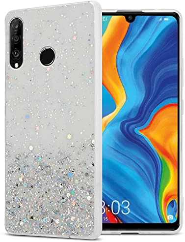 Cadorabo Hülle kompatibel mit Huawei P30 LITE Rundumschutz TPU Silikon Case Mädchen Glitzer Strass Design Slim Kratzfest Weiche Gummi Bling Schutzhülle für Huawei P30 LITE in Transparent