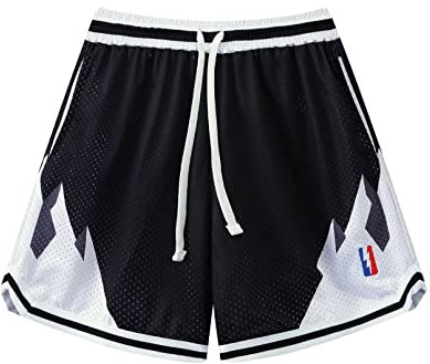 BOOMLEMON Herren-Basketball-Shorts, für Fitnessstudio, Training, Workout, Athletic-Shorts, Mesh-Grafikdruck, Laufen, kurze Hose, Berge schwarz, Groß
