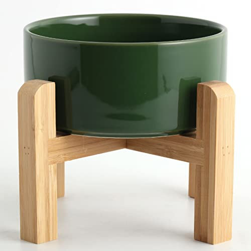 Petygooing 28 OZ Rust Green Medium Ceramic Dog Cat Bowl Dishes with Stand for Food and Water,Modern Cute Heavy Pet Bowl for Cats Small and Medium Dogs (3.6 Cups)