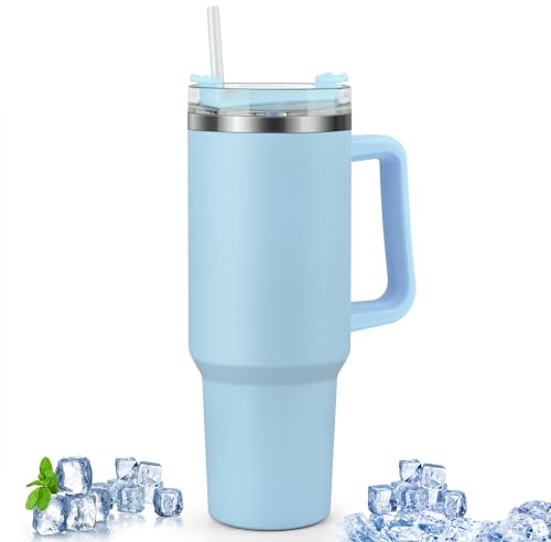 Kuhajancood 40oz Tumbler with Straw and Lid, 1200ml Stainless Steel Vacuum Insulated Cup, Car Coffee Mug, Vacuum Insulated Water Bottle for Cold & Hot Drinks