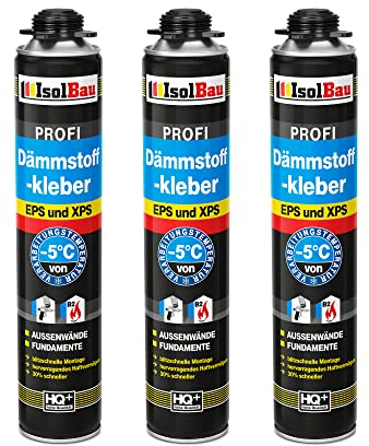 Isolbau B2 Dämmstoffkleber - 3 x 750 ml Perimeterkleber für EPS- & XPS-Platten - 1K PU-Klebeschaum für Dämmung und Isolieren