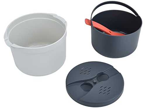 Olla Arrocera para Microondas de 2 Litros, Material PP de Grado Alimenticio, Arrocera para Microondas con Tapa de Cuchara de Arroz, Colador, Olla para Cocinar Al, Apta para