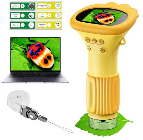 WINWEND Microscope portable pour enfants avec grossissement 1000x, écran LCD de 2 et carte SD 32 Go