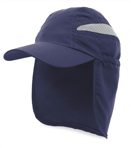 BLUECHOLON Mütze mit Nackenschutz, Trekking, Bergsteigen, Wandern, verstellbarer Verschluss, Mikrofaser, Herrenmütze, Damenmütze., blau, 61 cm