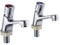 MENIBBLER Bathroom Sink Taps, Basin Sink Tap Non-concussive Faucets, Chrome Finish Modern Self Close Tap, Push Time Delay Hot and Cold Basin Sink Mixer Taps for Kitchen Bathroom Hotel Public Toilet